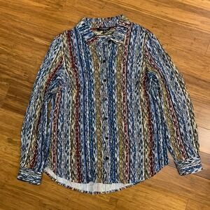Liverpool Button-Up Top Womens Small Petite‎ Abstract Print Long Sleeve Blouse
